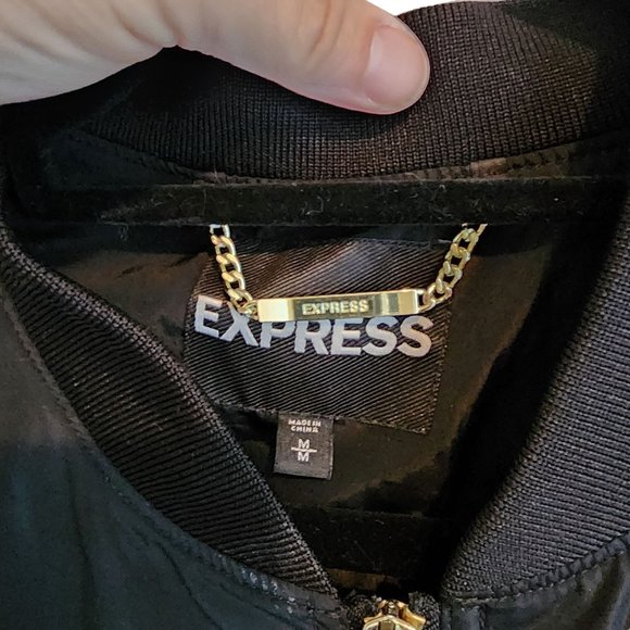 Express Black 80s Retro Funky Grunge Nylon Windbreaker Bomber Jacket Size M - Picture 3 of 3